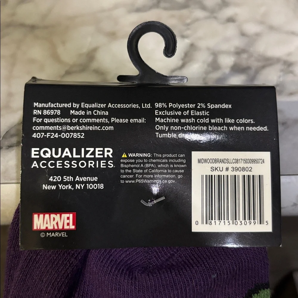 Marvel The Incredible Hulk Retro Crew‎ Socks Green & Purple Graphic Men 9-13 NWT